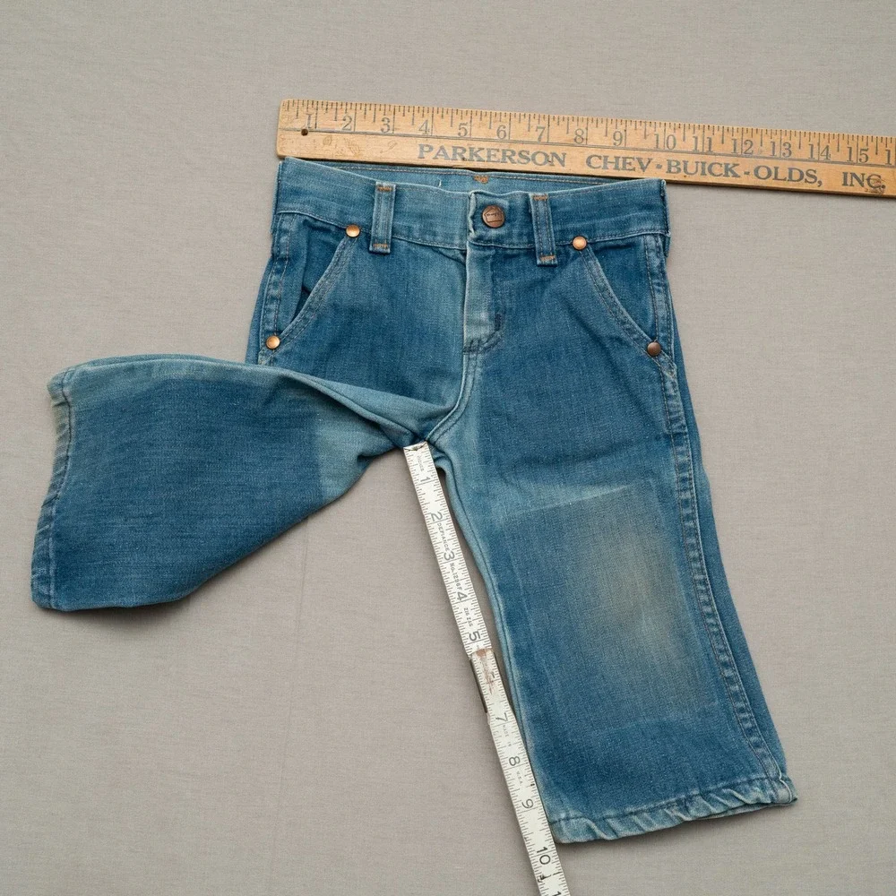 Vintage 70s 80s Wrangler Kids Jeans‎ Size 1T Double Knee Inserts Boot Cut Faded
